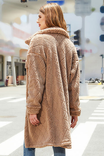 Camel Fleece Button Down Midi Coat